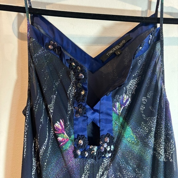 TIMO WEILAND Sz  8 Drop Waist Spaghetti Strap Sheer Skirt Panel Full Skirt Dress - Picture 2 of 10